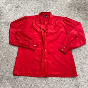 Summerfield Vintage Satin Pleated Shirt Blouse Womens 6 Red Long Puff Sleeve Top